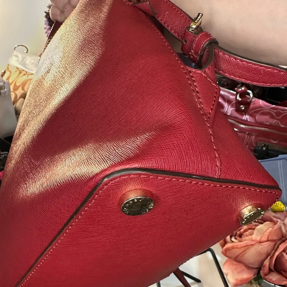 Michael Kors Red Leather Backpack with Gold Hardware